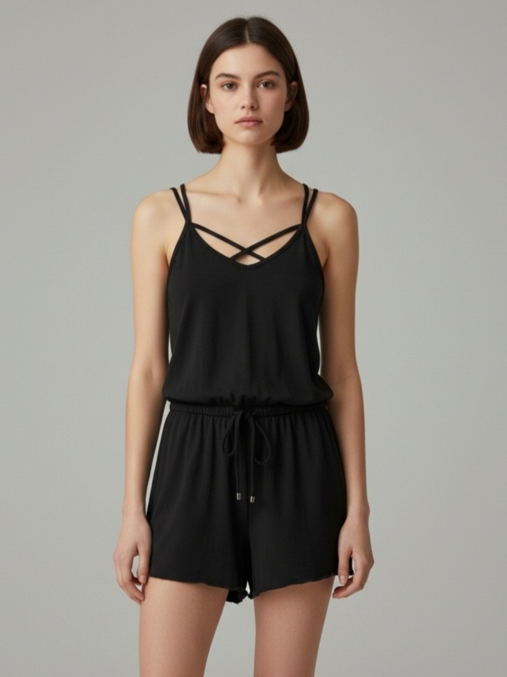 🙌California Waves Black Strappy Sleep Romper